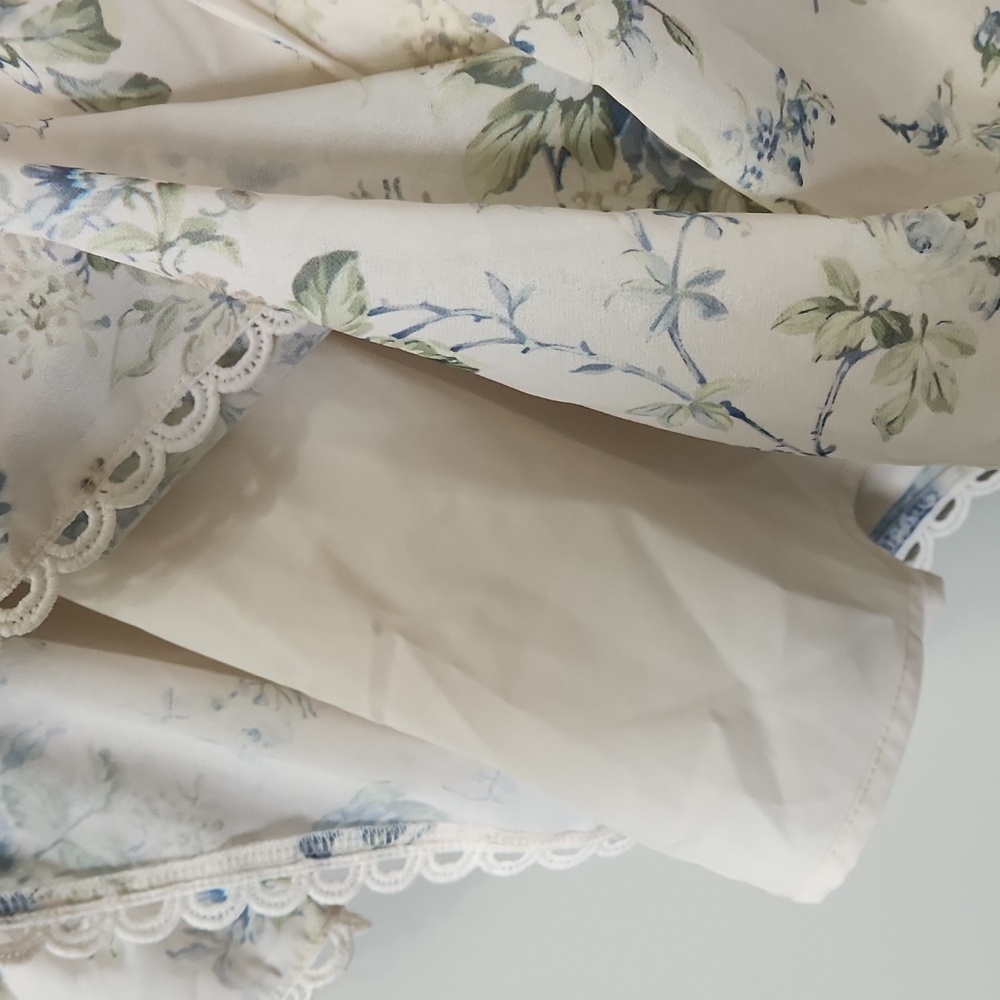 Altar'd State Fern Floral Mini Dress Ivory Blue Babydoll Puff Sleeve Cottagecore - Picture 12 of 14